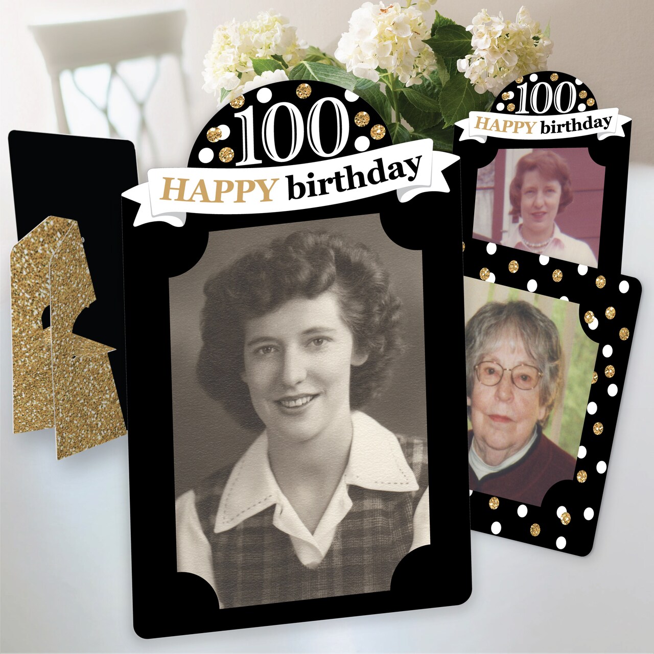 Big Dot of Happiness Adult 100th Birthday - Gold - Birthday Party 4x6 Picture Display - Paper Photo Frames - Set of 12